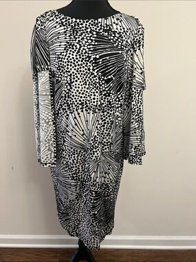 Trina Turk Black and White Abstract Dot-Print Long Sleeve Dress